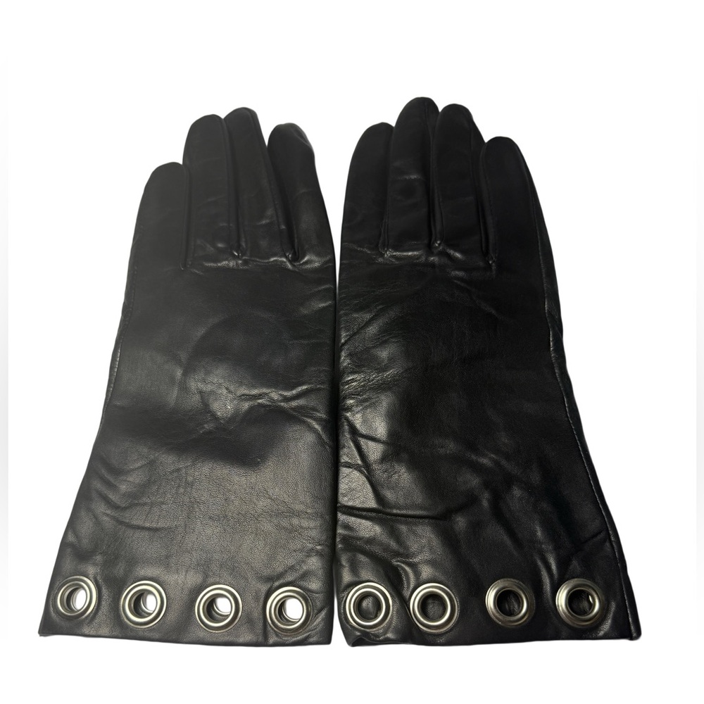 Black Leather Gloves with Silver Accents